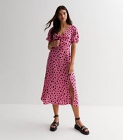 New Look Pink Animal Print Tie Front Split Midi Dress